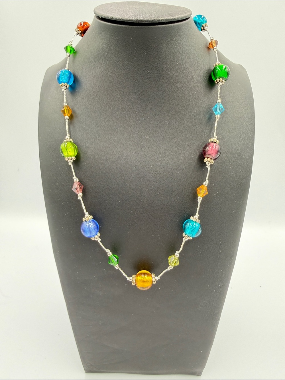 Multicolor Glass Bead Long Necklace - Vibrant Bead Strand
